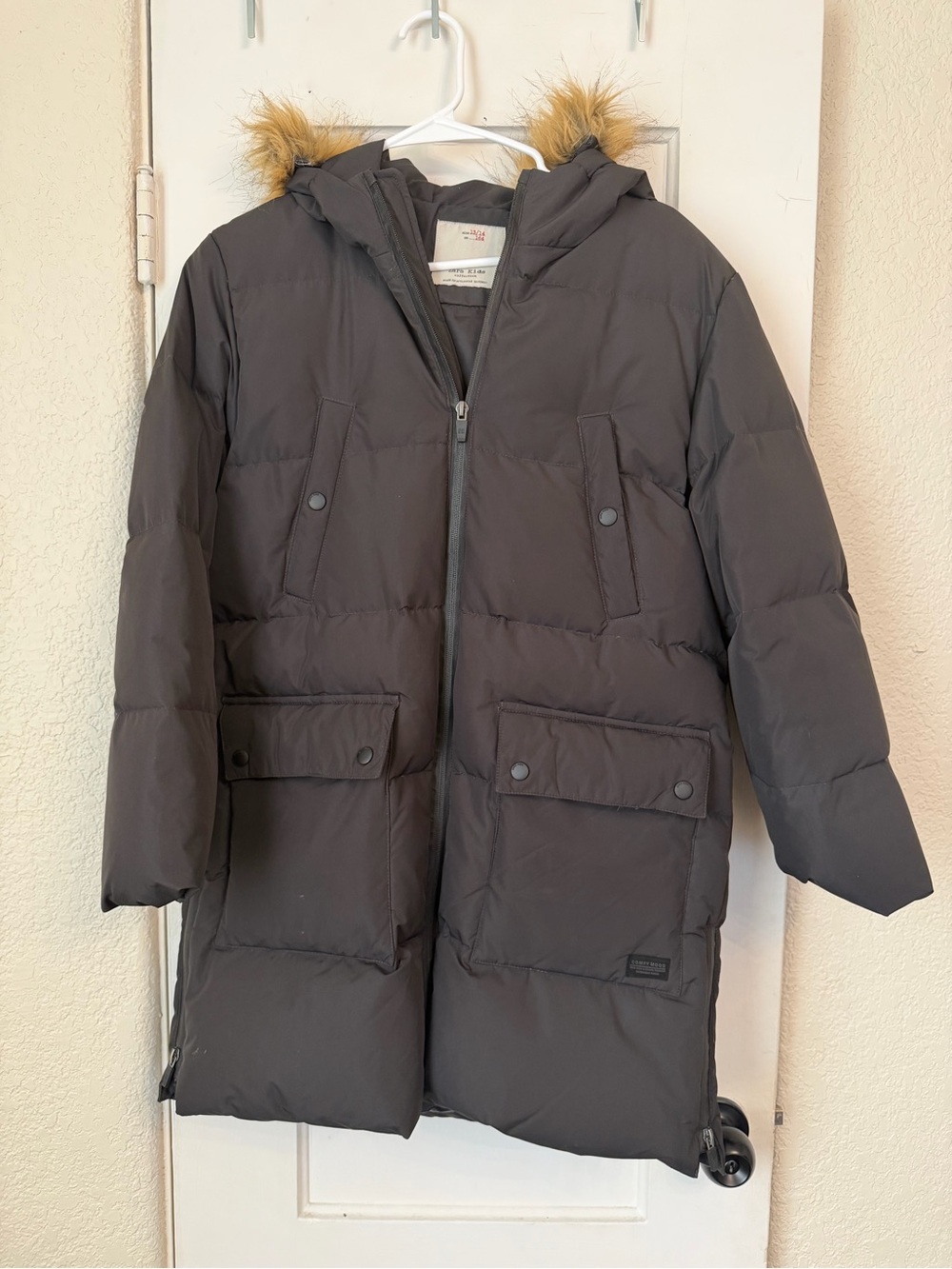 Zara Charcoal Hooded Puffer Coat with Faux Fur Trim
